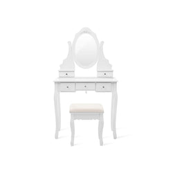 Kaptafel – make-up tafel – 5 lades – draaibare spiegel – met kruk – wit
