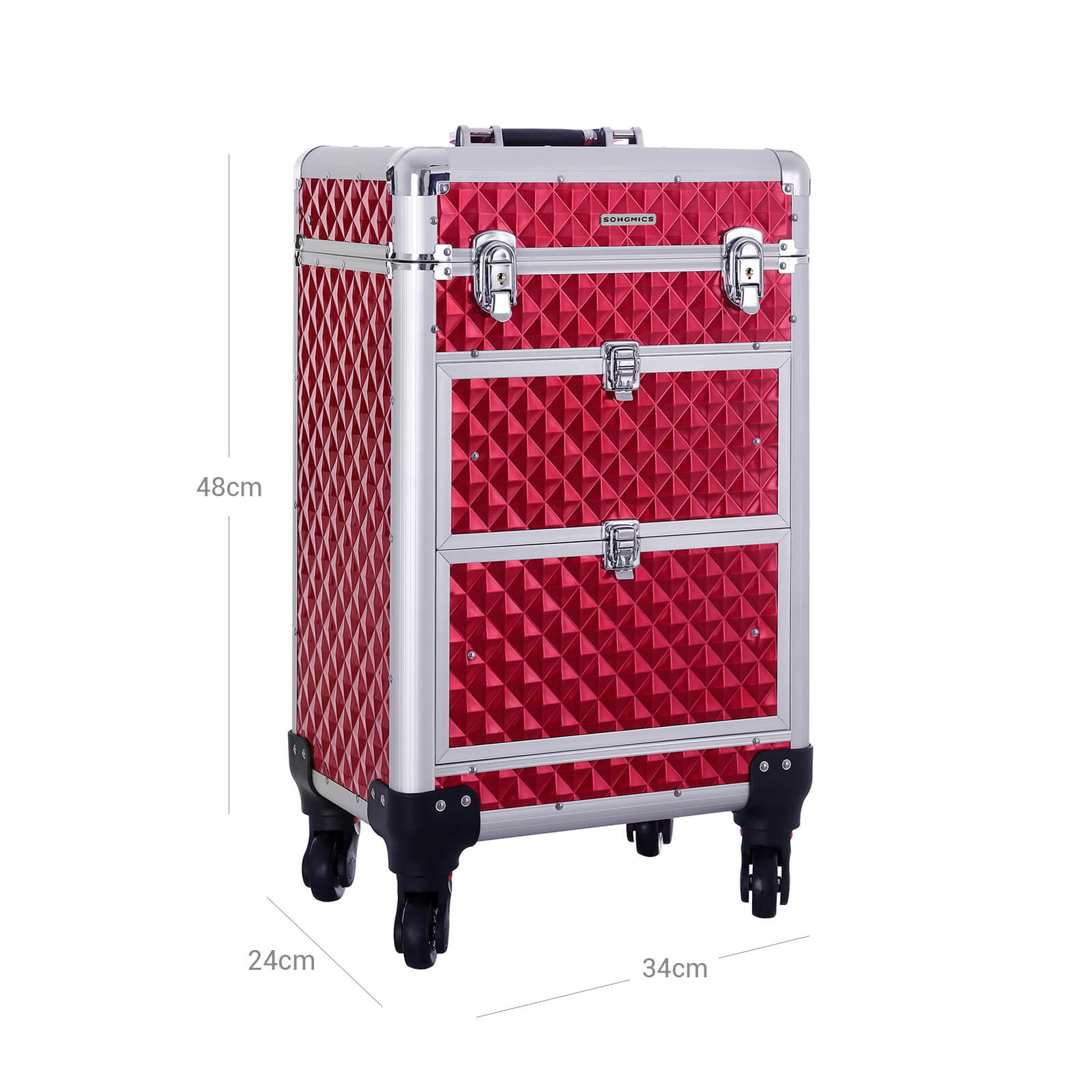 Make-up trolley – aluminium cosmetische koffer – rood