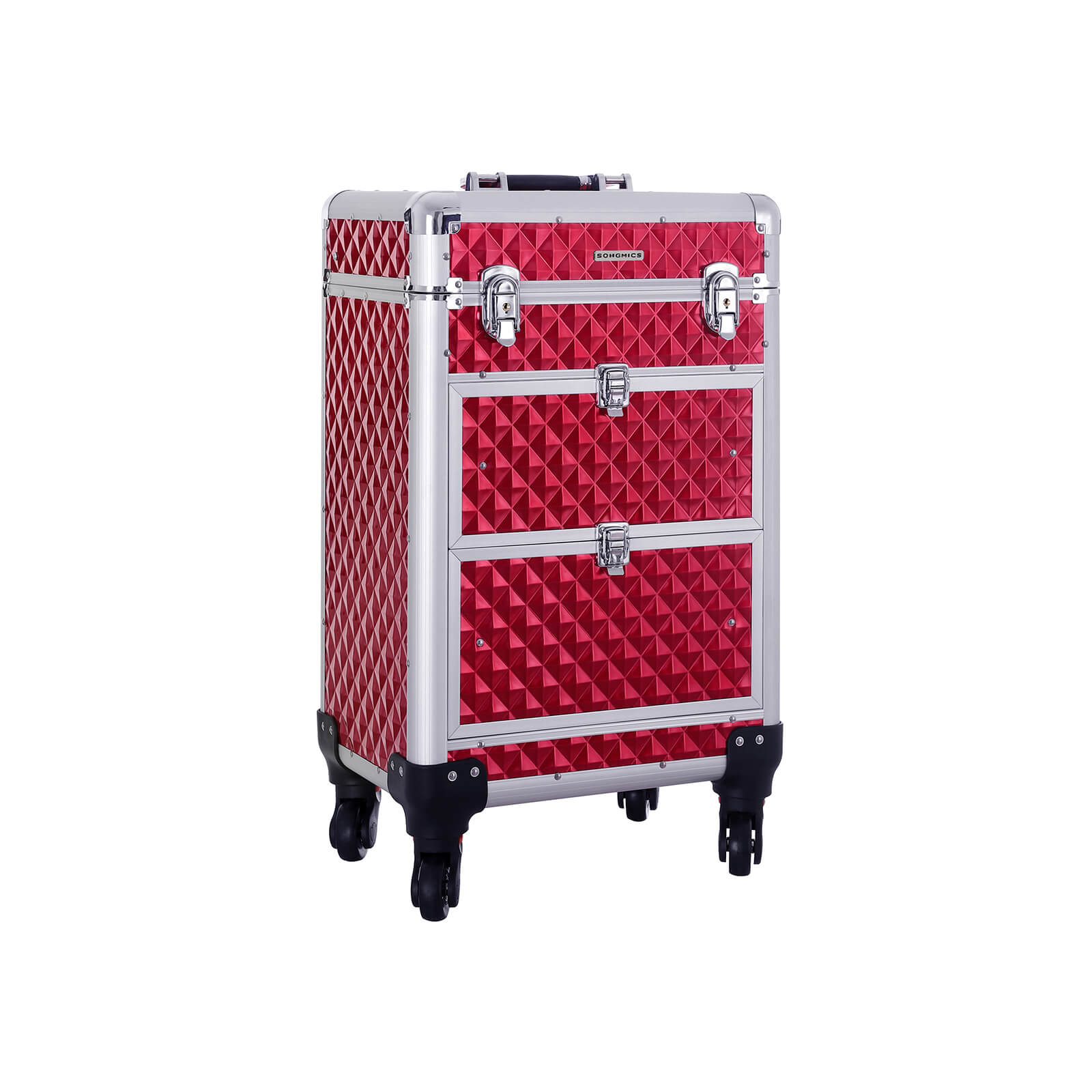 Make-up trolley – aluminium cosmetische koffer – rood