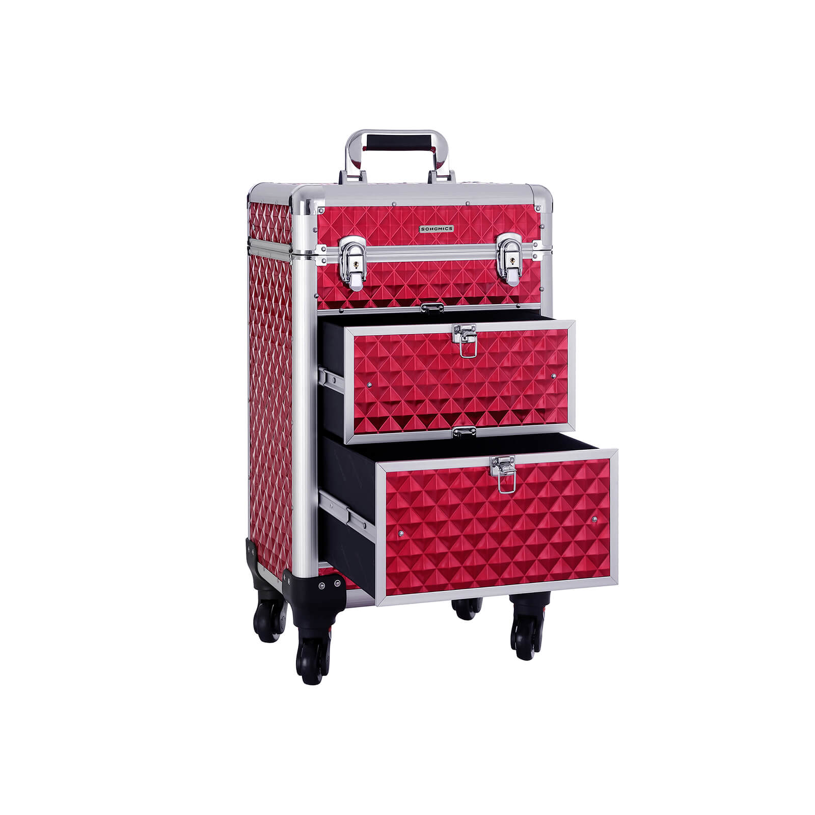 Make-up trolley – aluminium cosmetische koffer – rood