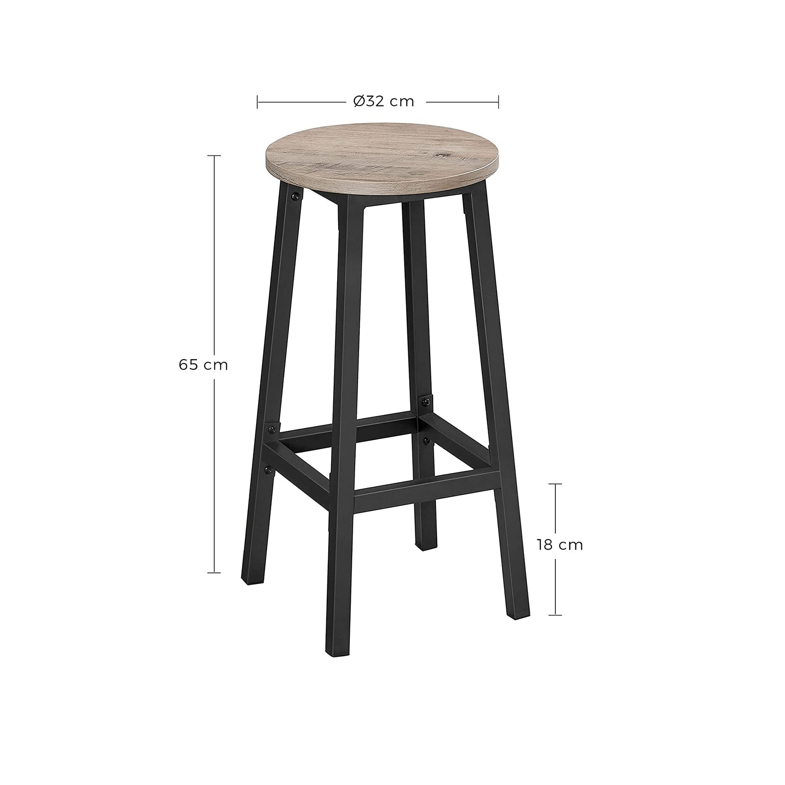 Barkrukken - Set van 2 - Barstoelen - Hoogte 65 cm - Rond - Met stalen frame