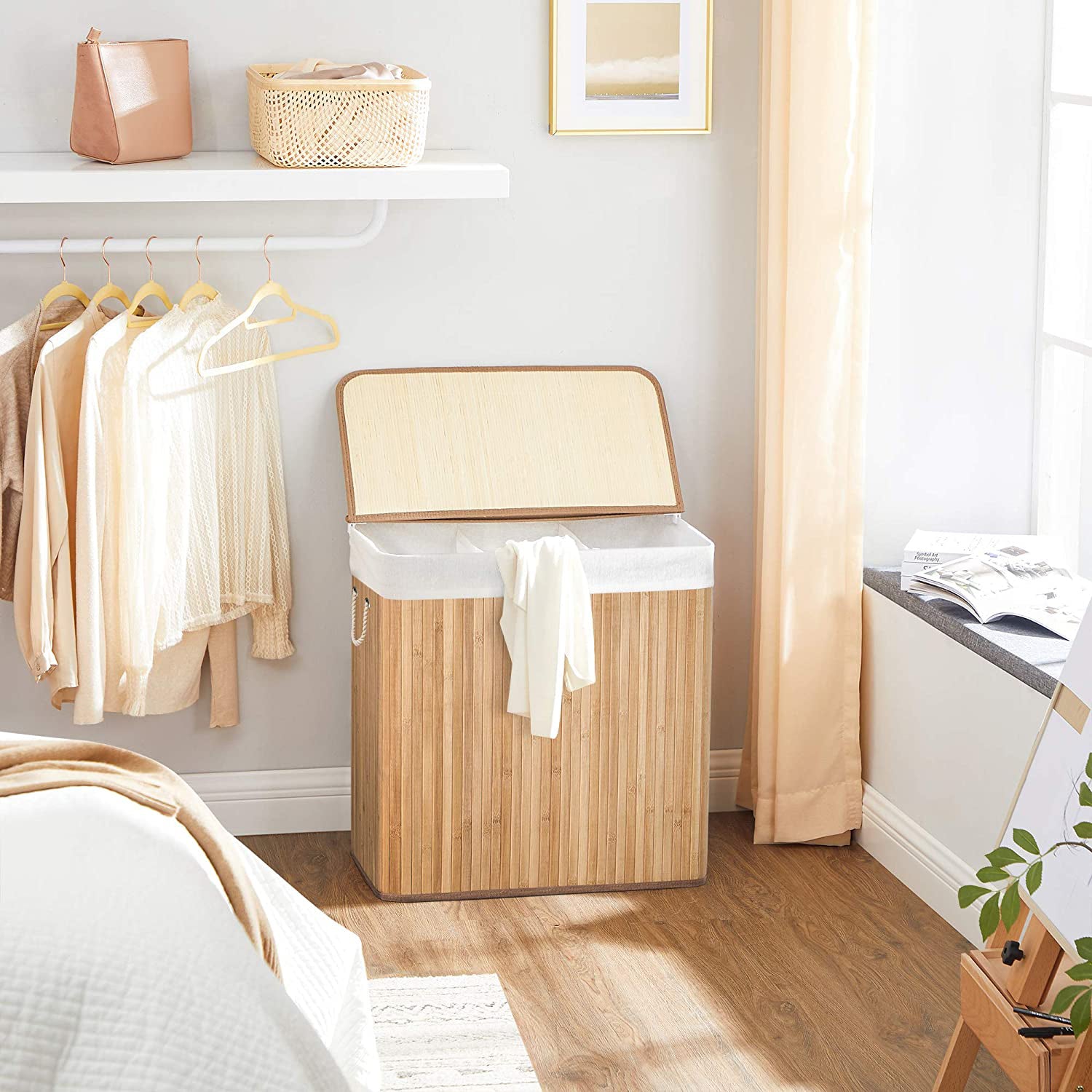 Wasmand - Met 3 vakken - Uitneembare zakken - Naturel