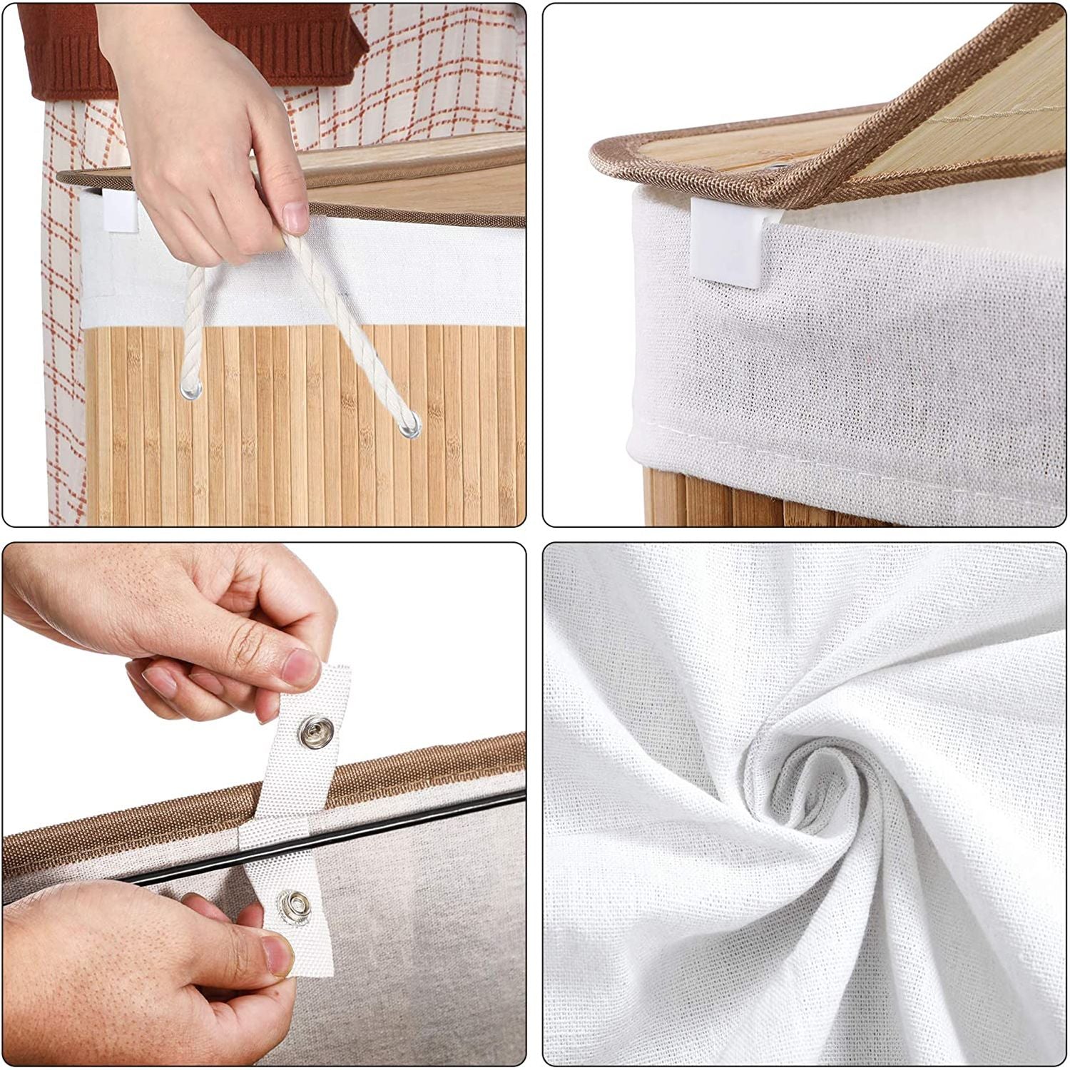 Wasmand - Met 3 vakken - Uitneembare zakken - Naturel