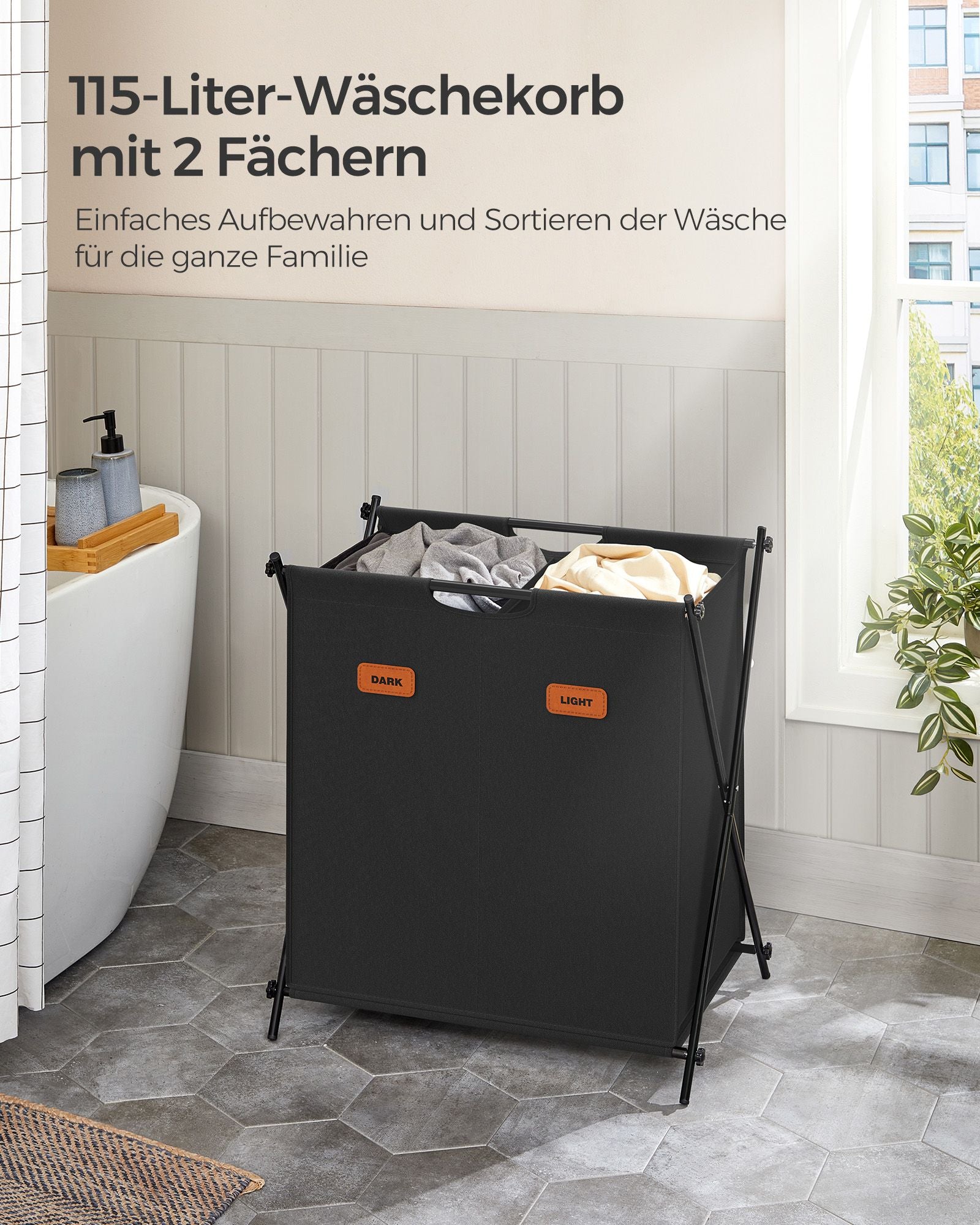 Wasmand 115 Liter Met 2 Vakken Inktzwart