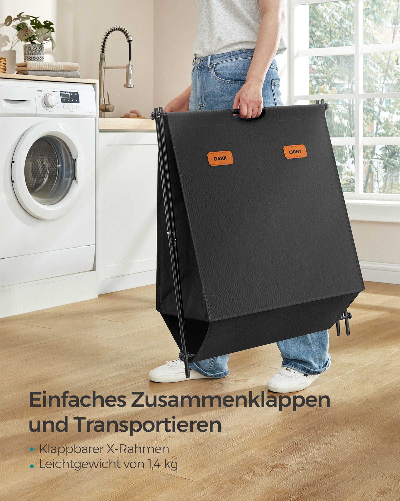 Wasmand 115 Liter Met 2 Vakken Inktzwart