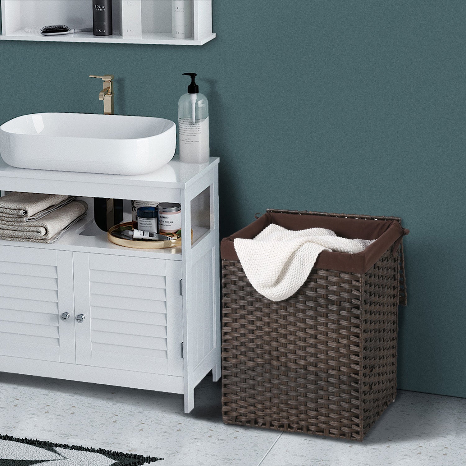 Wasmand – polyrotan – 90 L – bruin
