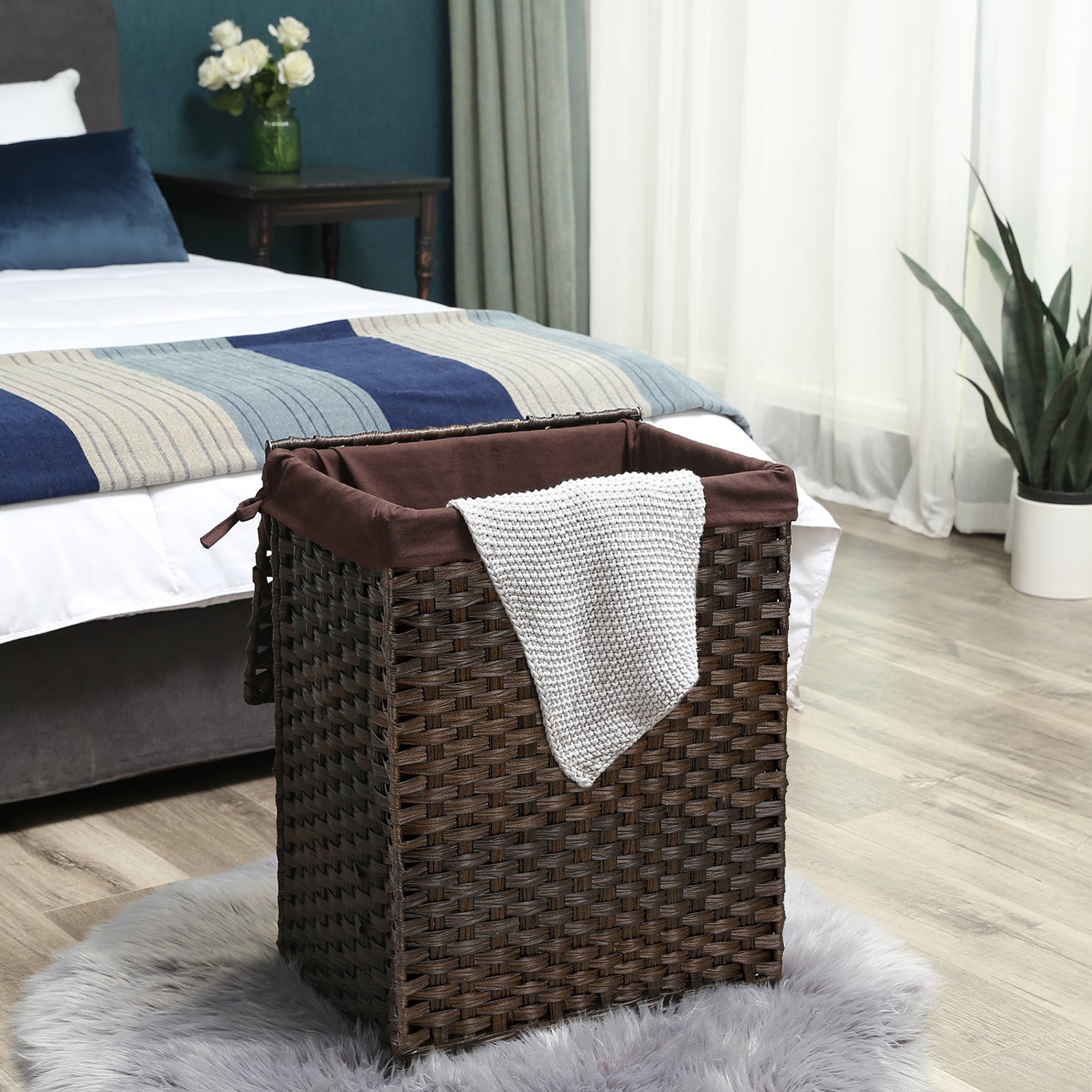 Wasmand – polyrotan – 90 L – bruin