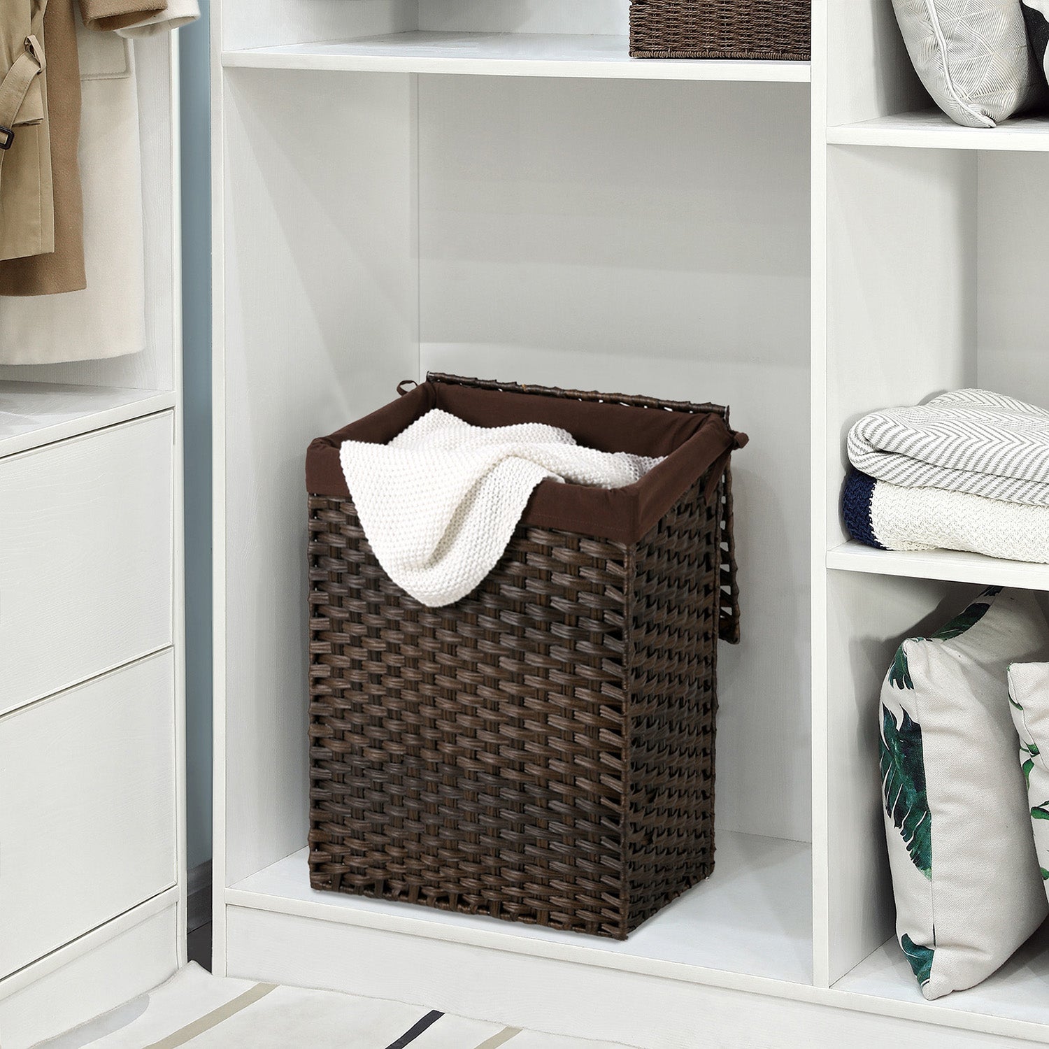 Wasmand – polyrotan – 90 L – bruin