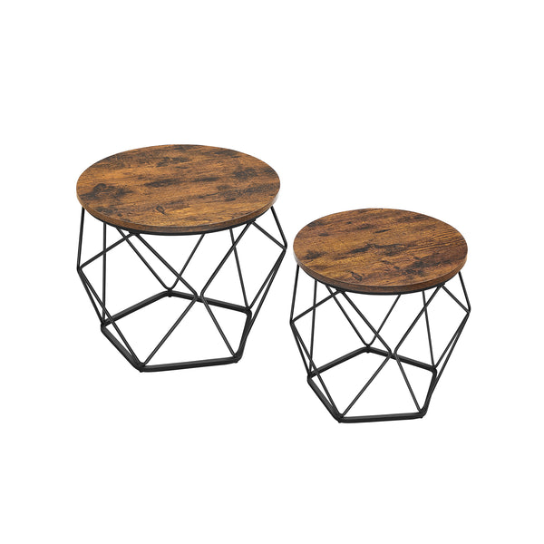 Ronde salontafel set van 2 – vintage flair – vintage bruin-inktzwart
