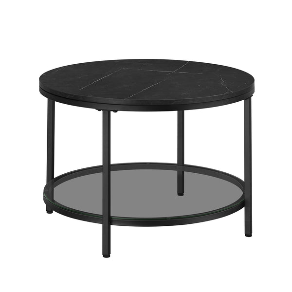 Salontafel – 2 niveaus – glazen blad – marmer zwart-inktzwart