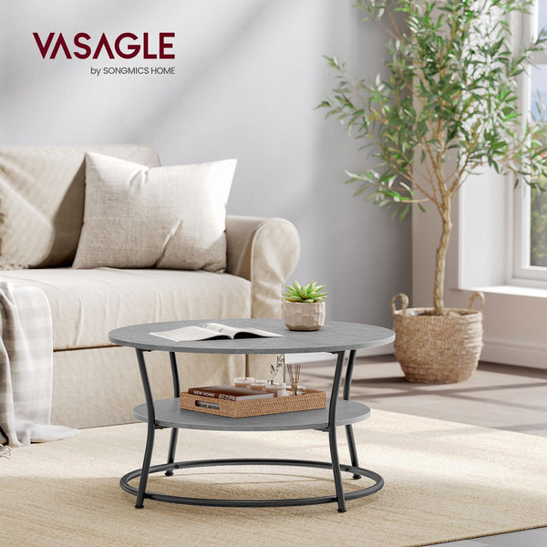 Salontafel – rond – met plank – industrieel design