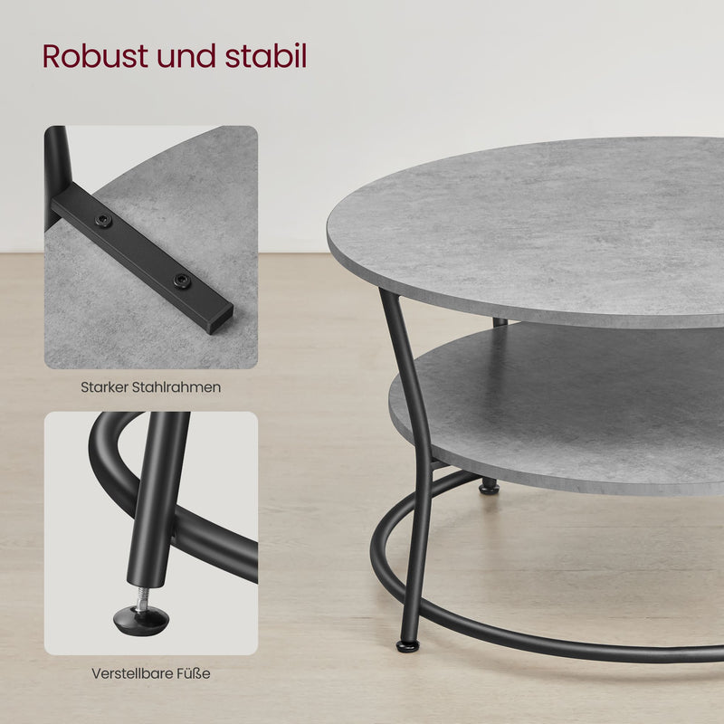Salontafel – rond – met plank – industrieel design