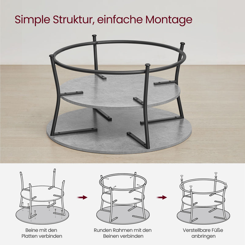 Salontafel – rond – met plank – industrieel design