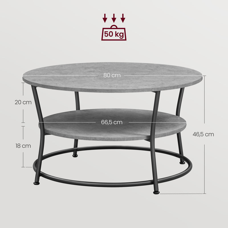 Salontafel – rond – met plank – industrieel design