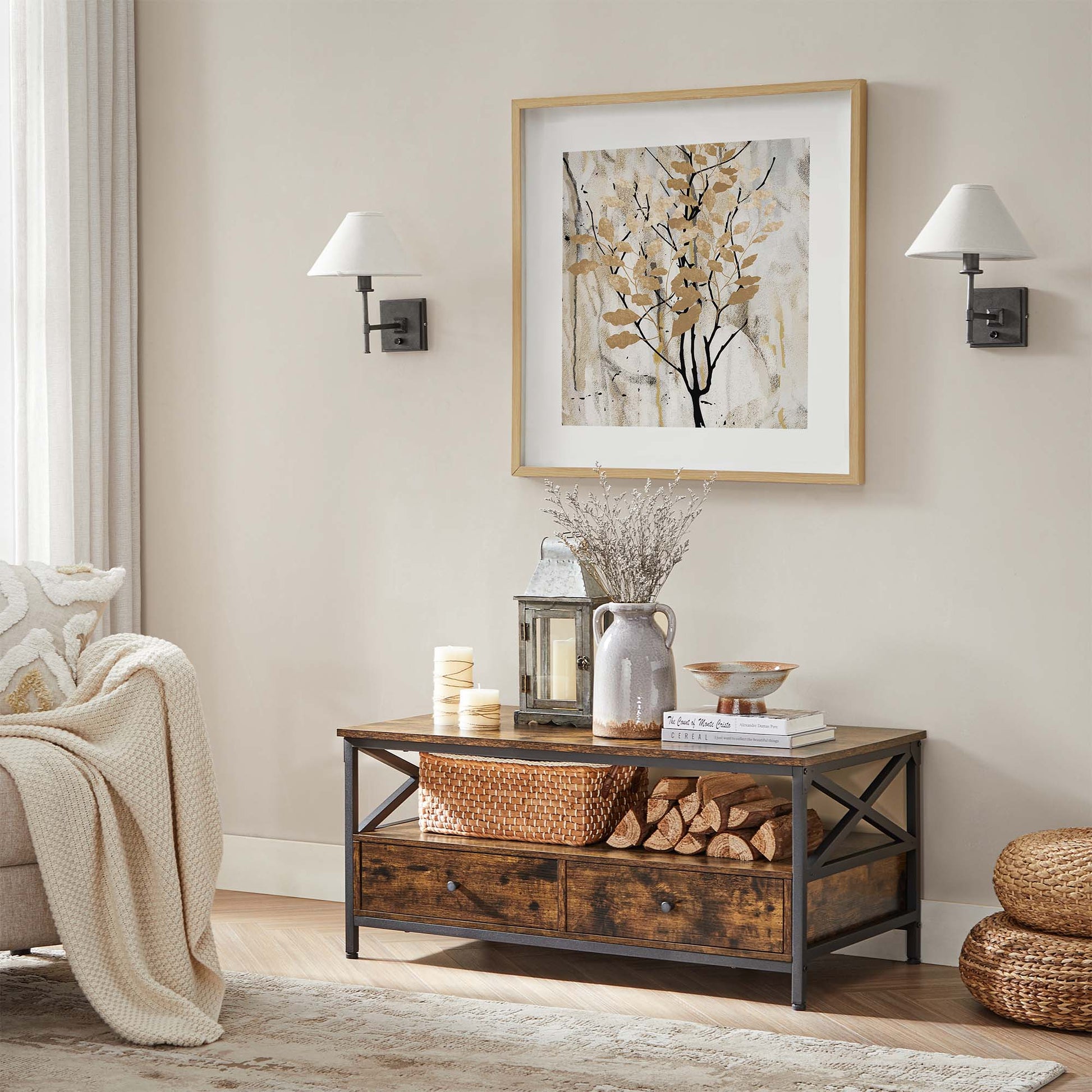 Salontafel - Woonkamertafel - Met 2 laden - 100 x 55 x 45 cm - Bruin