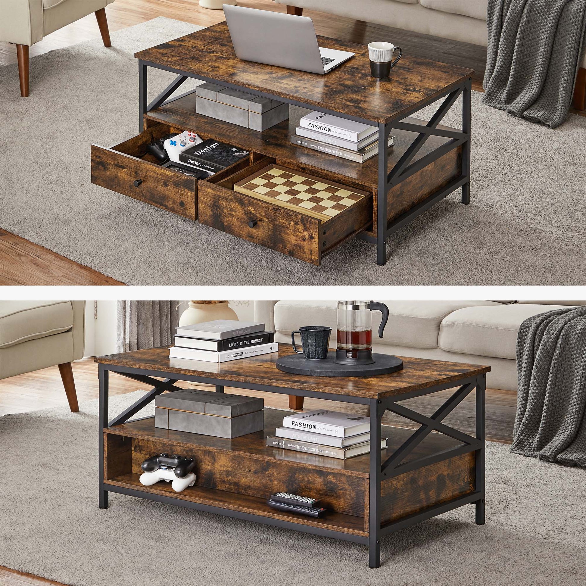 Salontafel - Woonkamertafel - Met 2 laden - 100 x 55 x 45 cm - Bruin