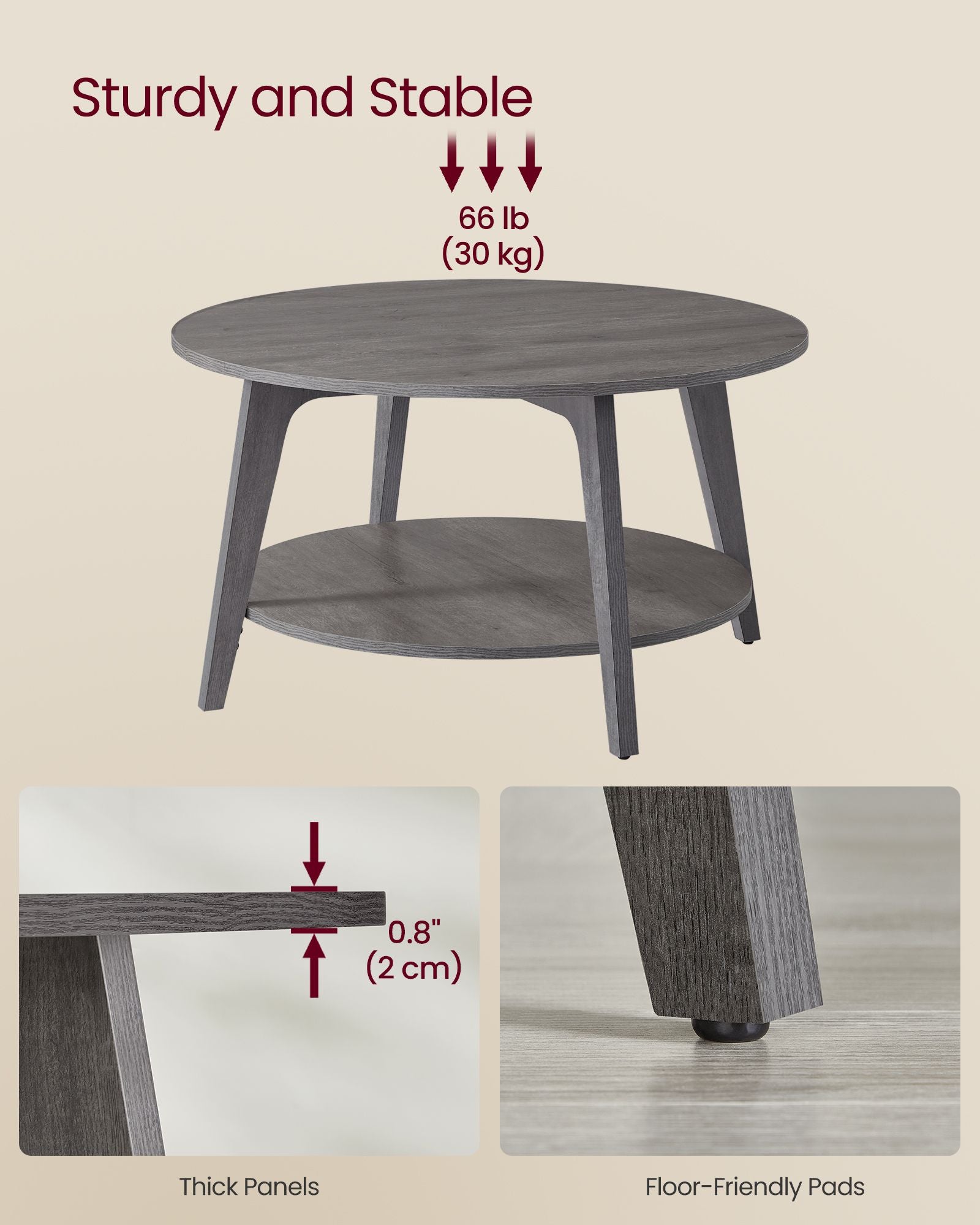 Ronde Salontafel – 2 Niveaus – Met Opbergruimte – 80 x 45 cm – Mistig Grijs