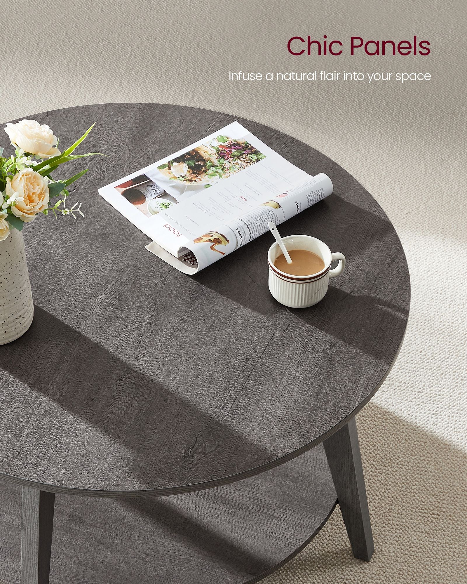 Ronde Salontafel – 2 Niveaus – Met Opbergruimte – 80 x 45 cm – Mistig Grijs