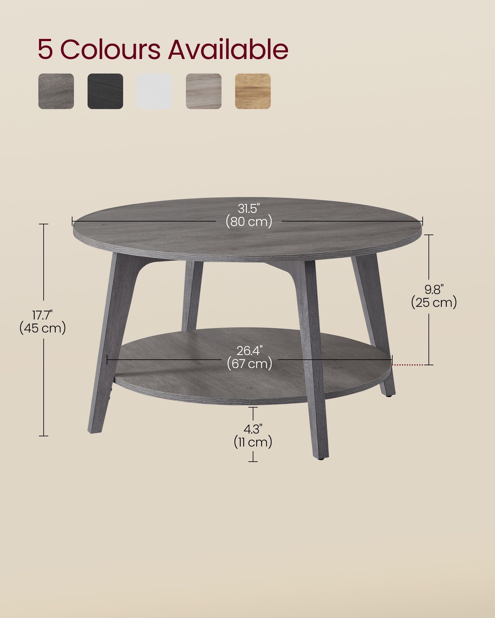 Ronde Salontafel – 2 Niveaus – Met Opbergruimte – 80 x 45 cm – Mistig Grijs