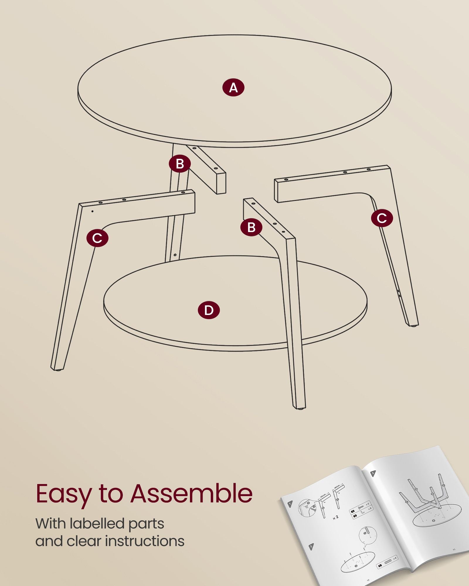 Ronde Salontafel – 2 Niveaus – Met Opbergruimte – 80 x 45 cm – Mistig Grijs