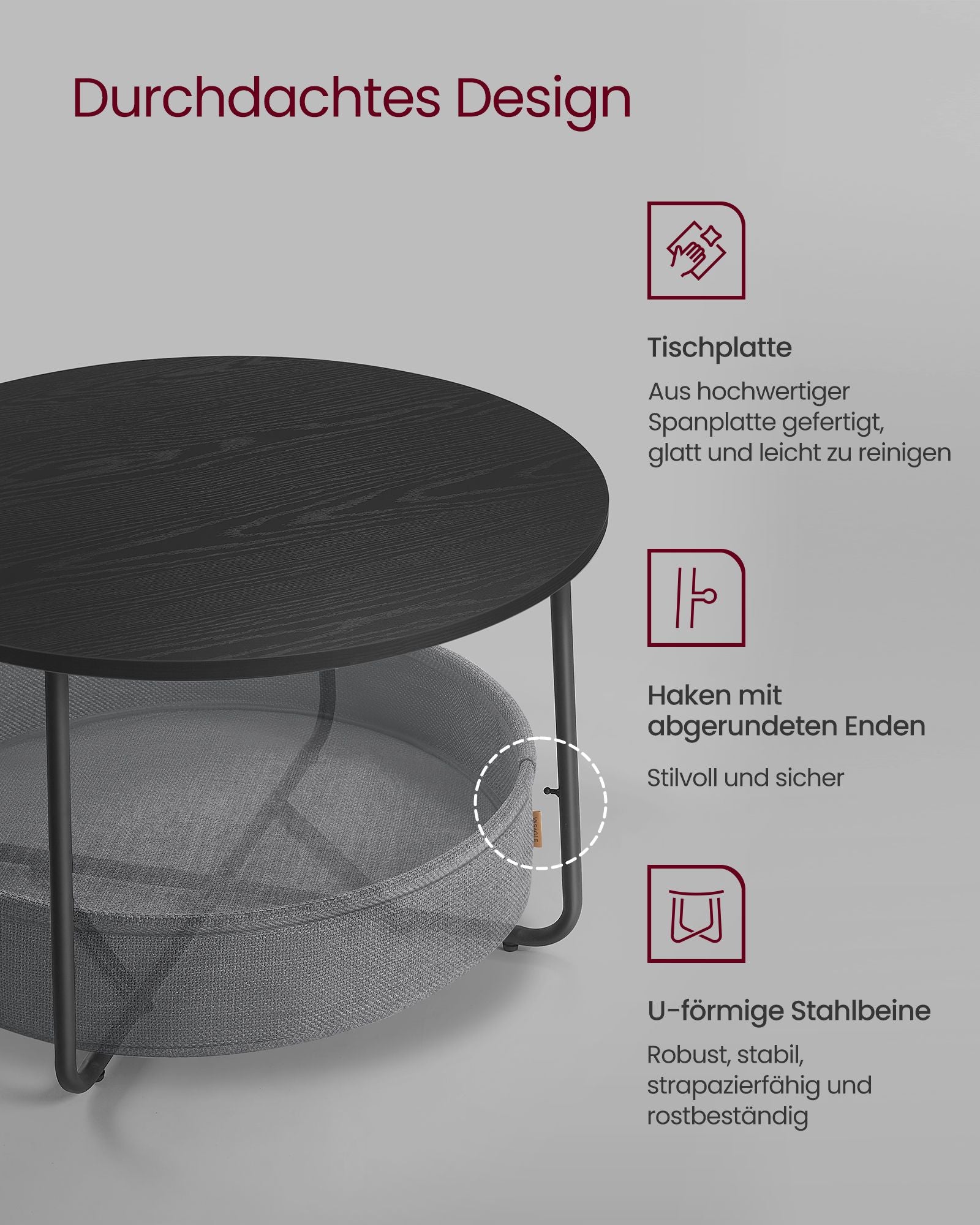 Salontafel Met Mand Gemaakt Van Inktzwarte En Leigrijze Stof