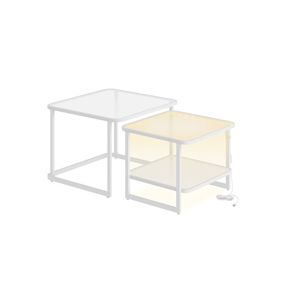 Salontafel set van 2 met LED licht wolk wit-parelwit