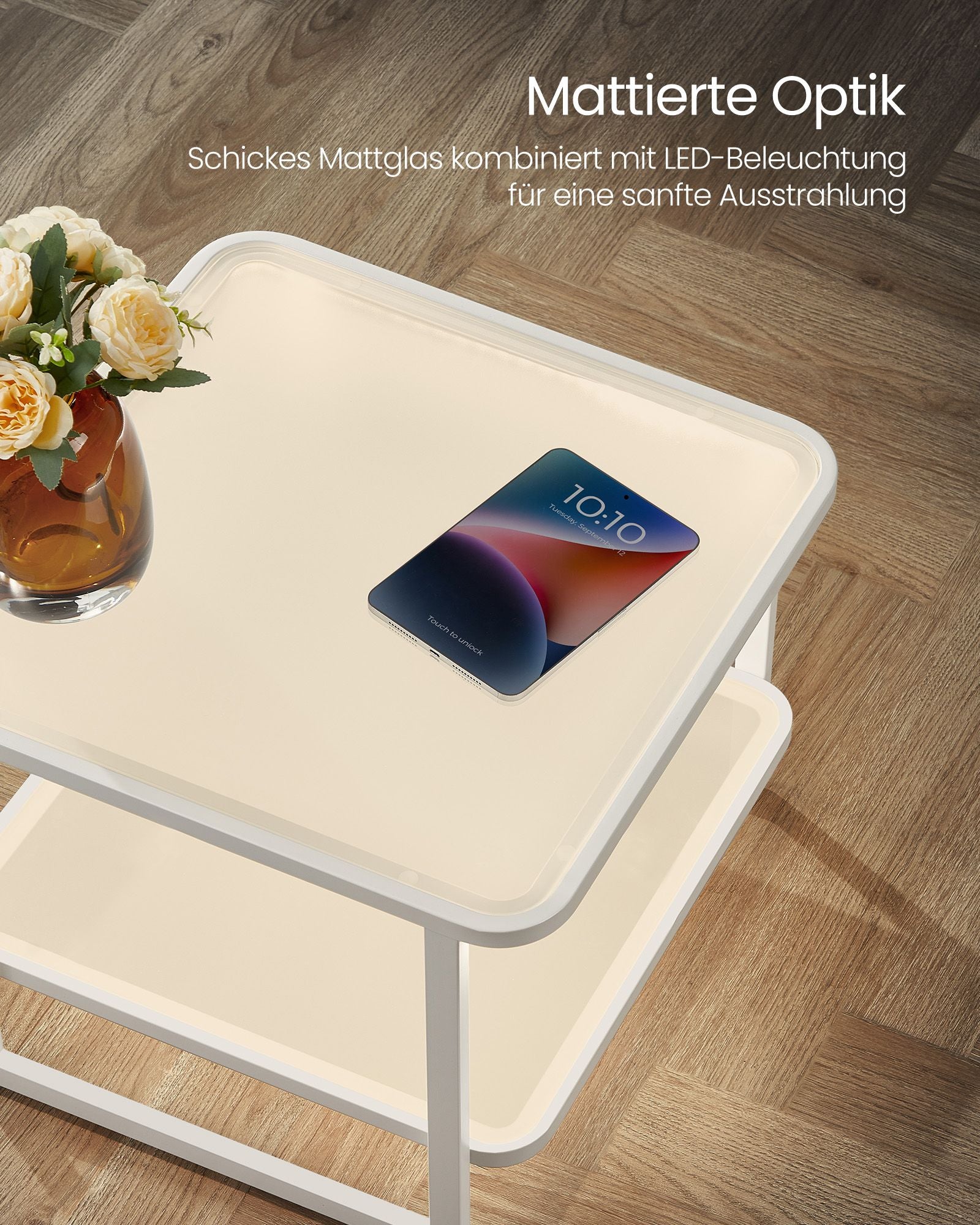 Salontafel set van 2 met LED licht wolk wit-parelwit