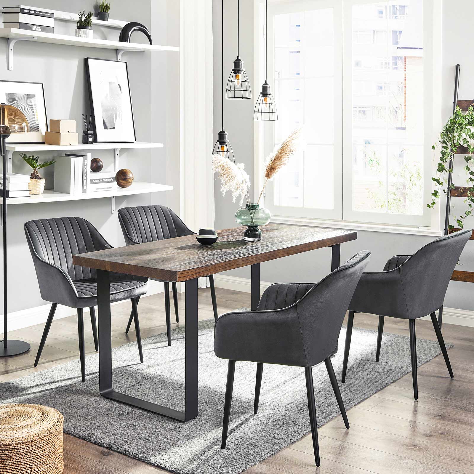 Eetkamerstoel - Fauteuil met armleuningen - Gestoffeerd - Grijs
