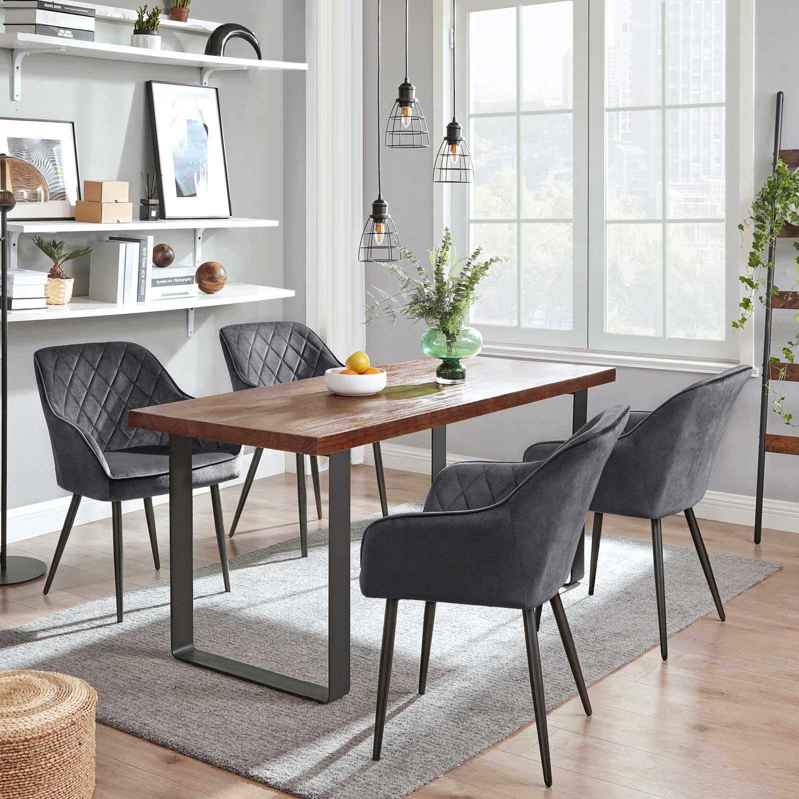 Eetkamerstoel - Set van 2 - Stoelen van suède - Grijs