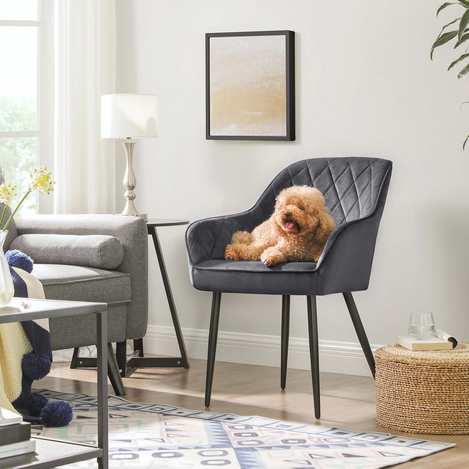 Eetkamerstoel - Set van 2 - Stoelen van suède - Grijs