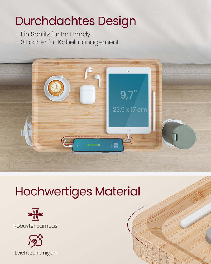Nachtkastje – hangend – met bekerhouder – naturel beige