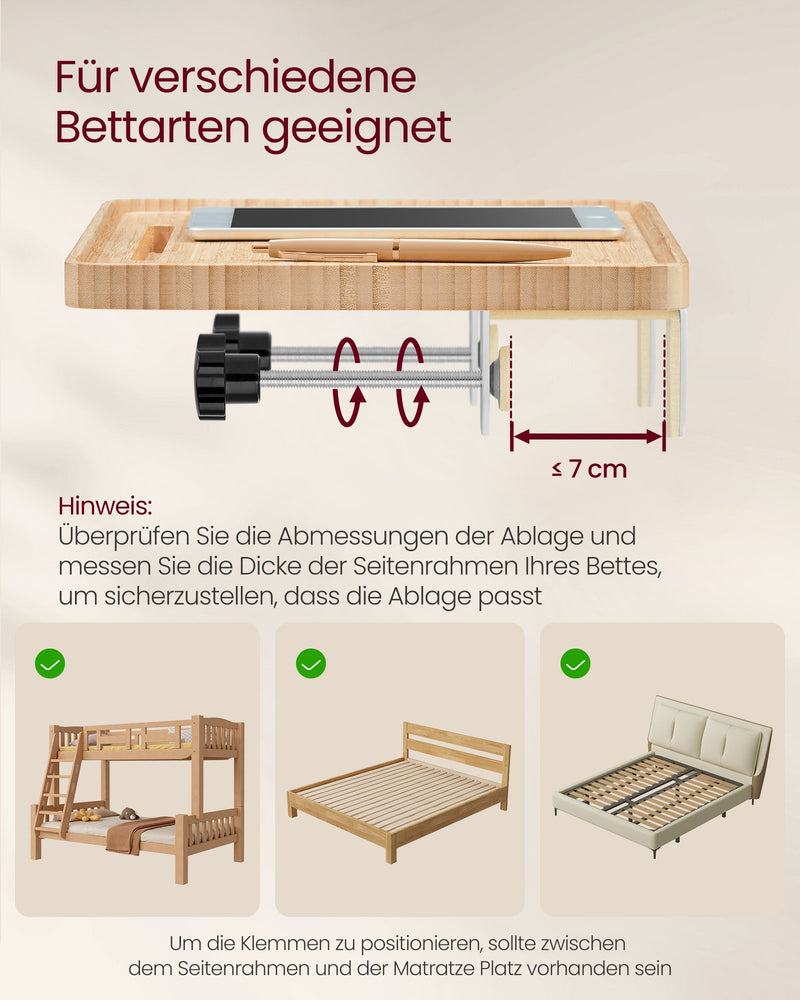 Nachtkastje – hangend – met bekerhouder – naturel beige
