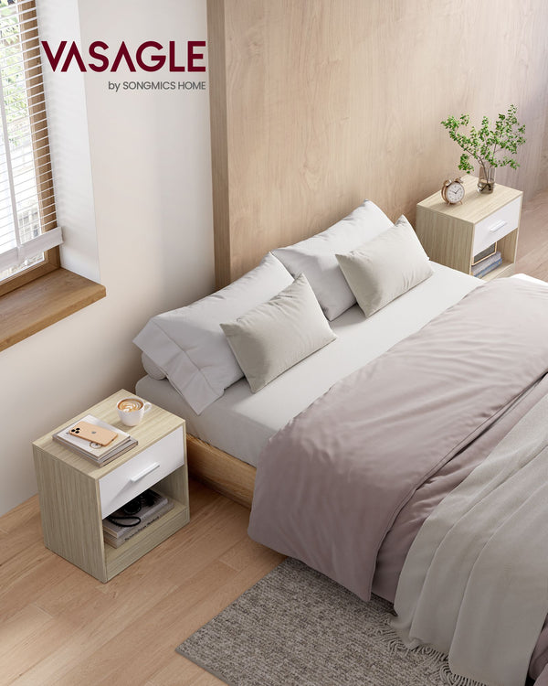 Nachtkastje – set van 2 – naturel beige-naturel beige-klassiek wit