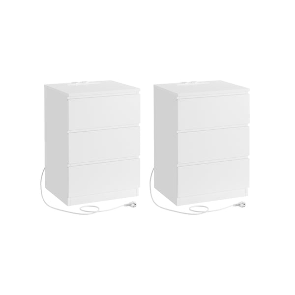 Nachtkastje – set van 2 – met 2 stopcontacten – modern – wolkwit