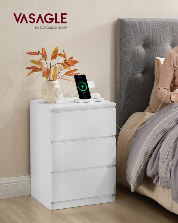 Nachtkastje – set van 2 – met 2 stopcontacten – modern – wolkwit