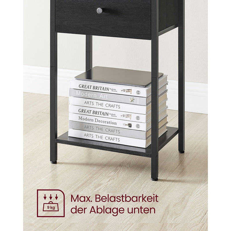 Nachtkastje – stoffen lade – zwarte plank