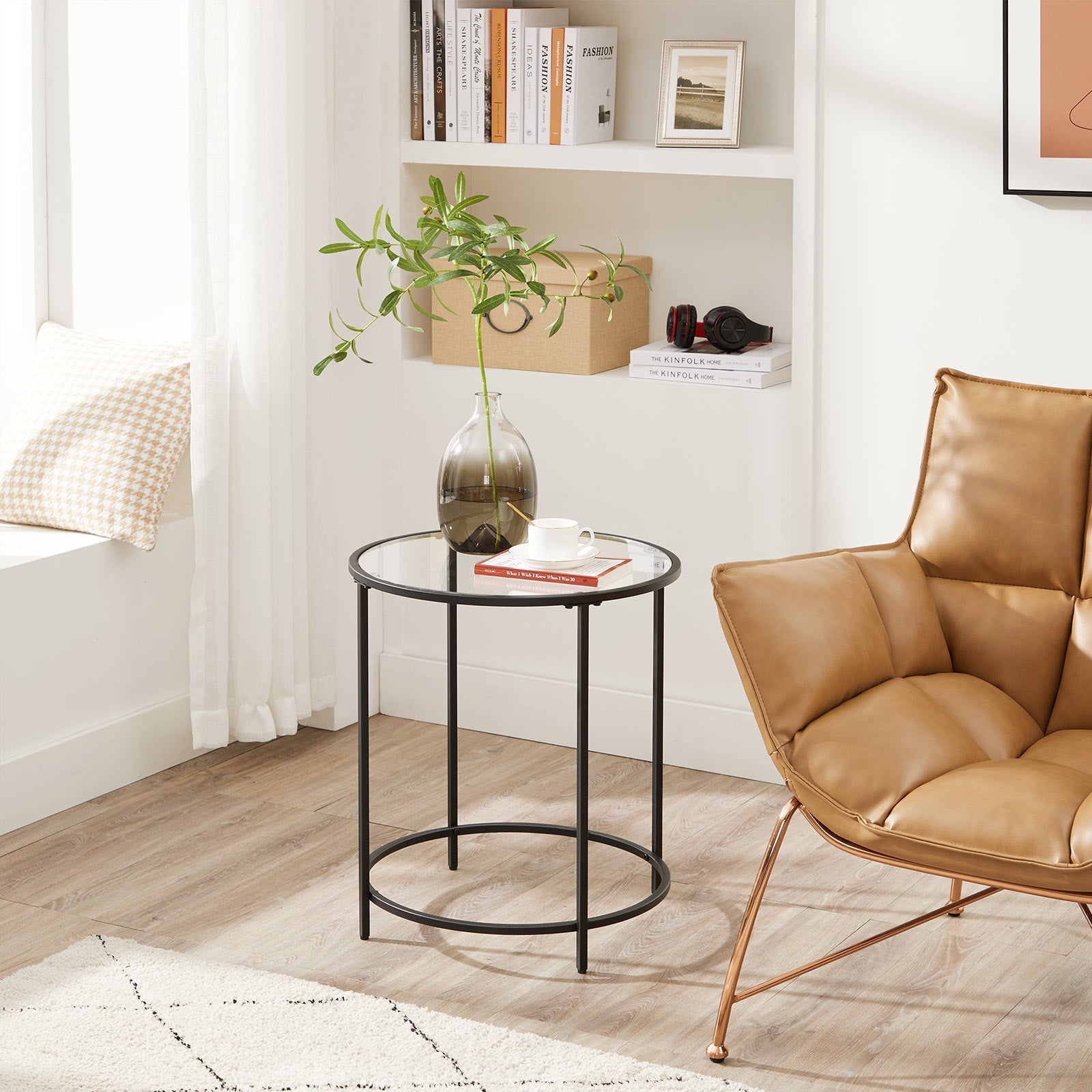 Bijzettafel - Ronde salontafel - Met zwart metalen frame