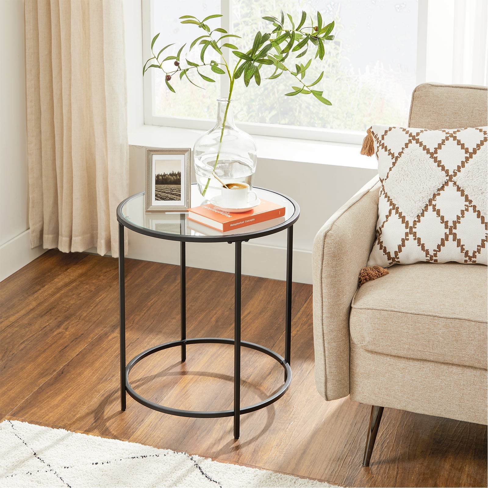 Bijzettafel - Ronde salontafel - Met zwart metalen frame