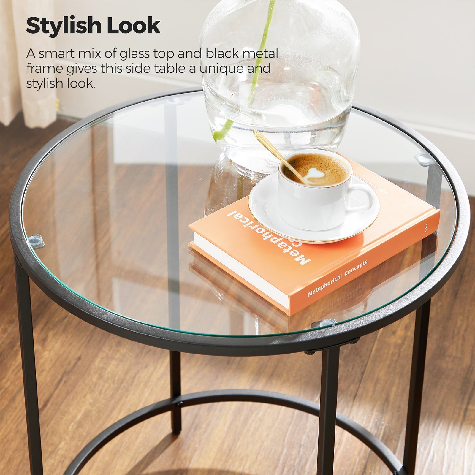 Bijzettafel - Ronde salontafel - Met zwart metalen frame