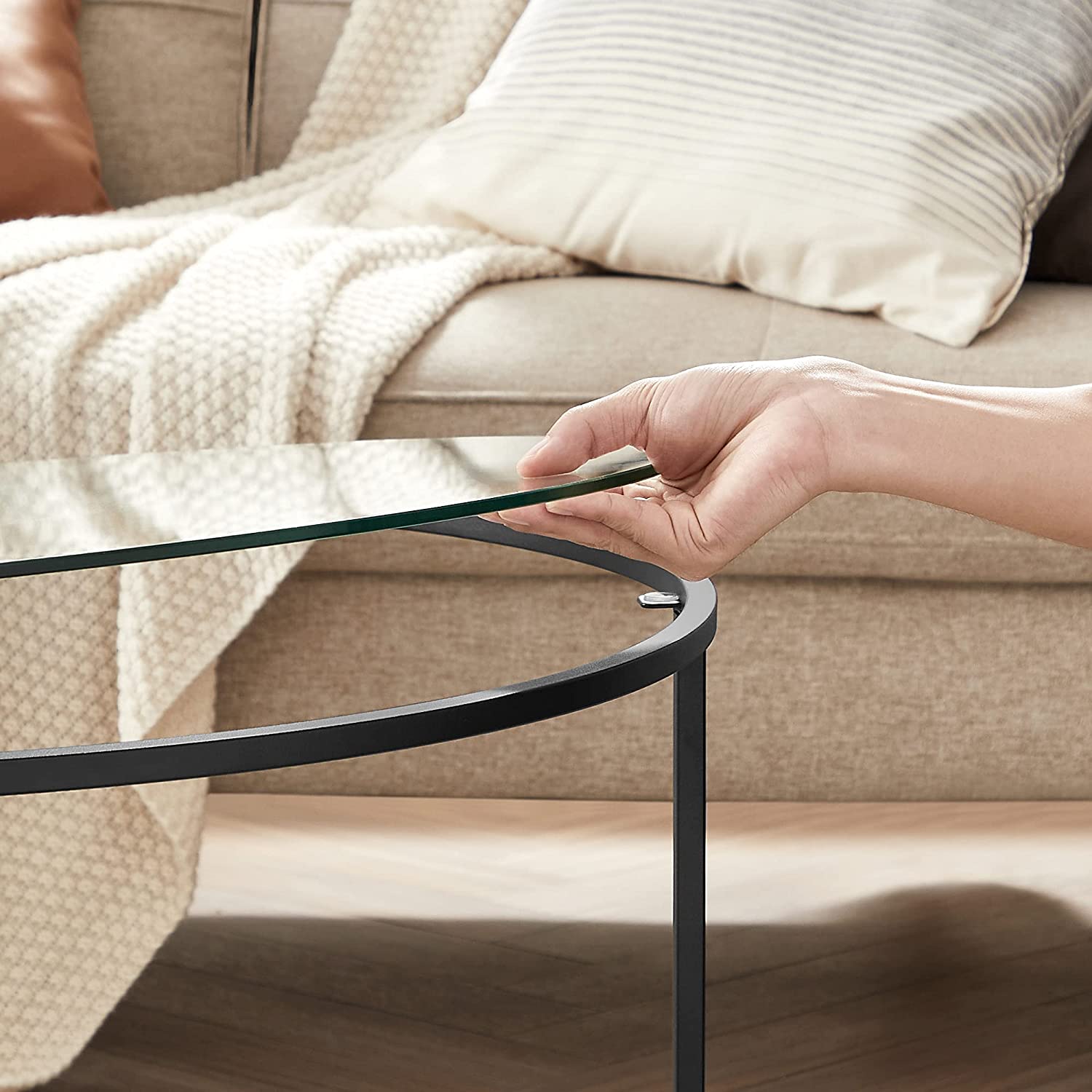 Salontafel - Ronde koffietafel - Bijzettafel met glazen blad - Zwart