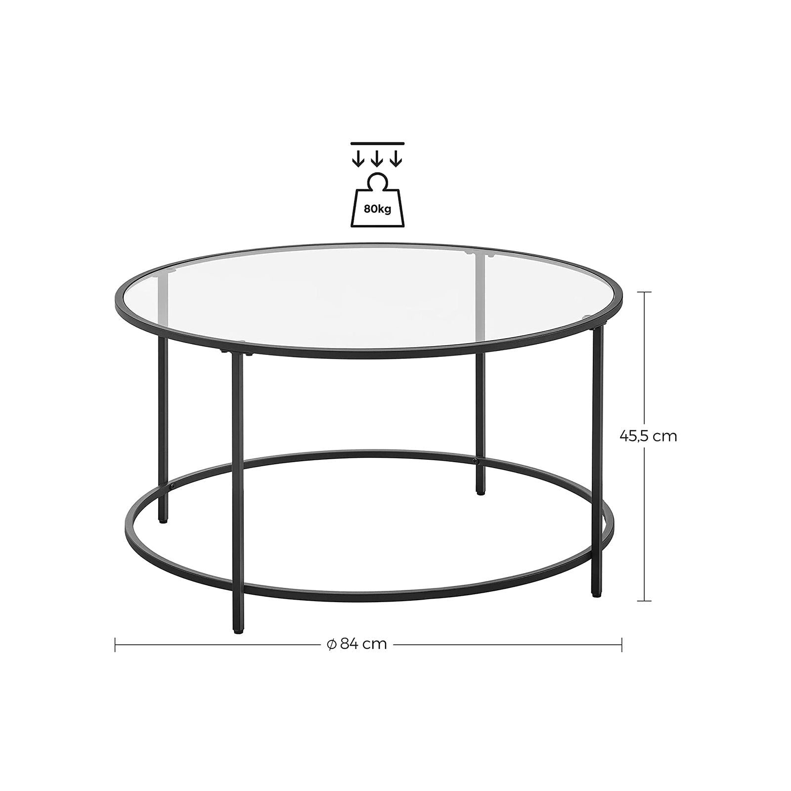 Salontafel - Ronde koffietafel - Bijzettafel met glazen blad - Zwart