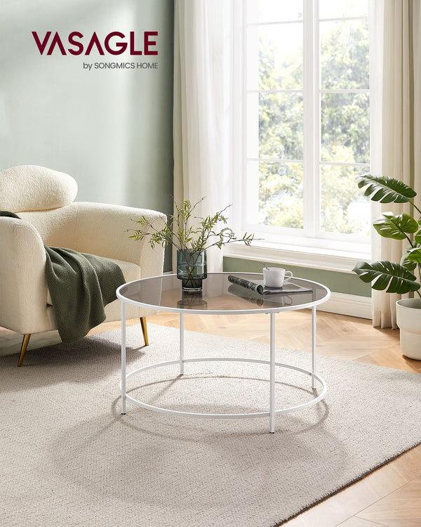 Salontafel – rond – parelwit-leigrijs stalen frame