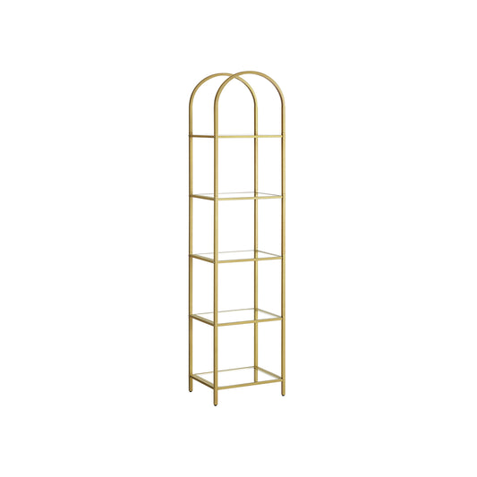 Boekenkast – 5 niveaus – gebogen metalen structuur – goudkleurig-transparant