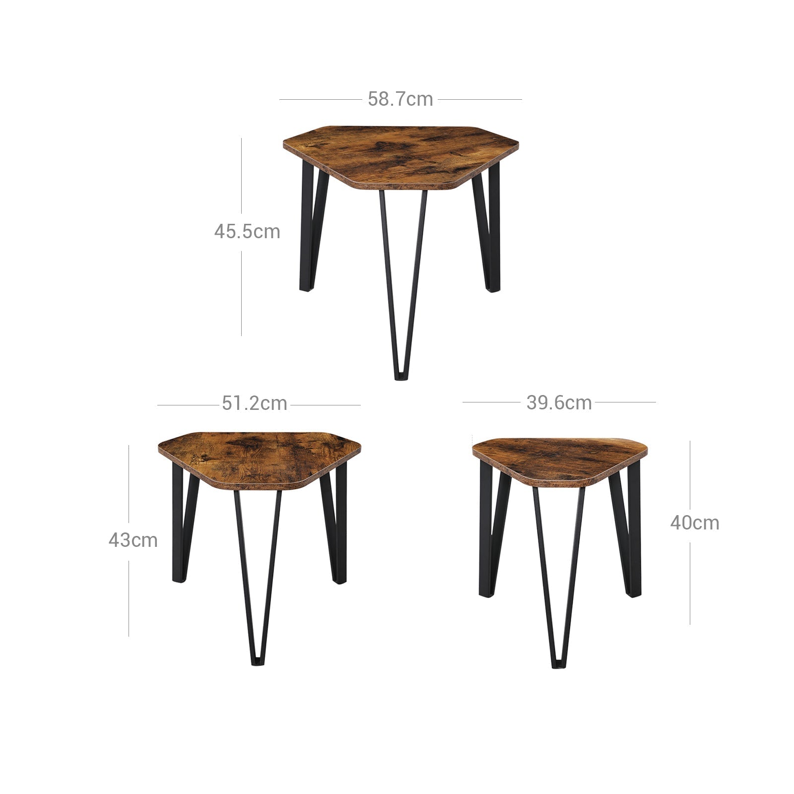 Nachtkastjes - Set van 3 - Industrieel ontwerp - Bijzettafels - Bruin