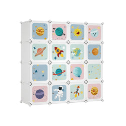 Draagbare kledingkast - Kindergarderobe - Opbergkast - 16 kubussen - Wit