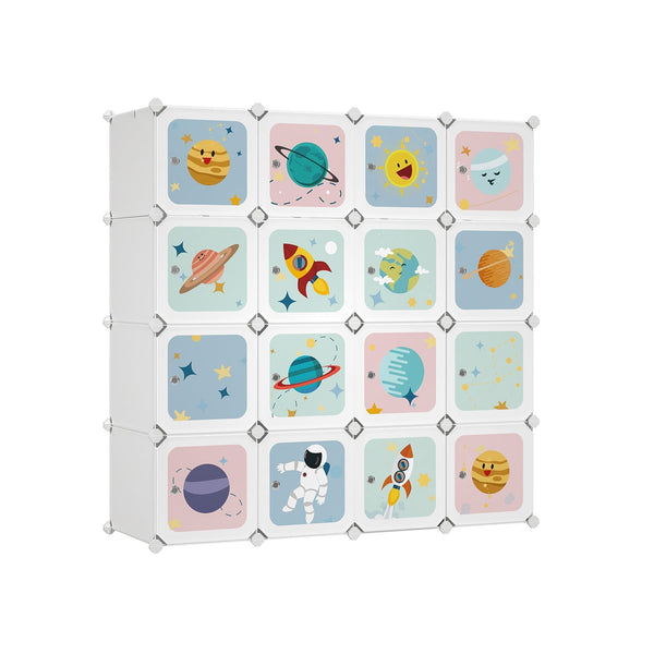 Draagbare kledingkast - Kindergarderobe - Opbergkast - 16 kubussen - Wit