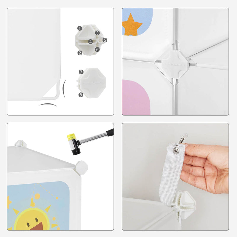 Draagbare kledingkast - Kindergarderobe - Opbergkast - 16 kubussen - Wit