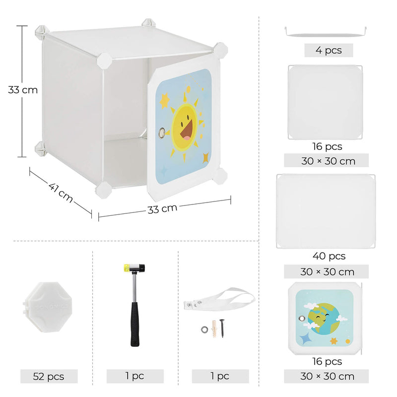 Draagbare kledingkast - Kindergarderobe - Opbergkast - 16 kubussen - Wit