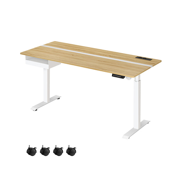 Bureau – met stopcontact en lade – 70 x 160 cm – goud eiken-wolkenwit