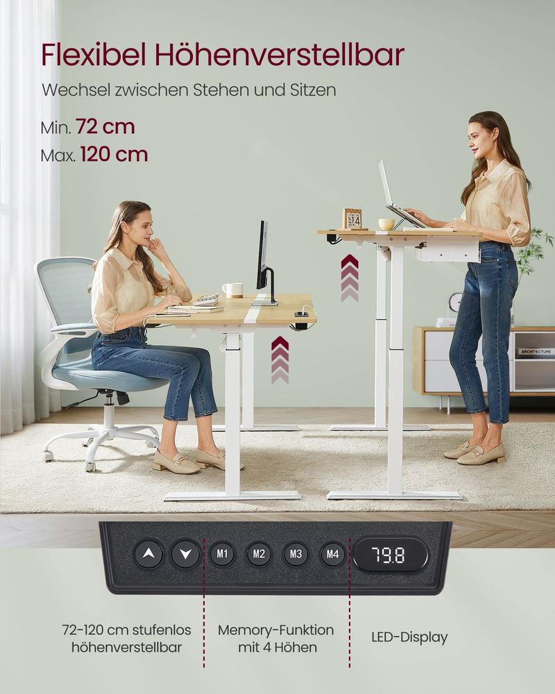 Bureau – met stopcontact en lade – 70 x 160 cm – goud eiken-wolkenwit